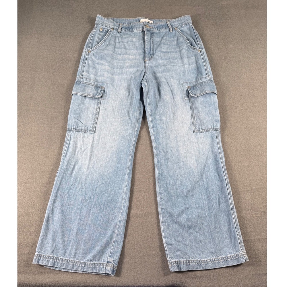 LOFT Wide Leg Cargo Jeans Women's 29‎ Light Wash Utility Denim Pants Y2K Street